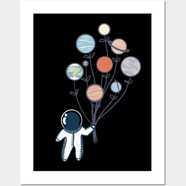 Cool Spaceman Astronaut in Outer Space With Planets Balloons Wall Art by LittleFlairTee